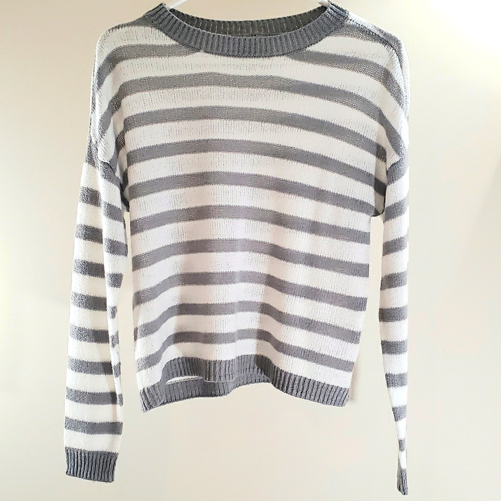 Grey and White Striped SO Sweater